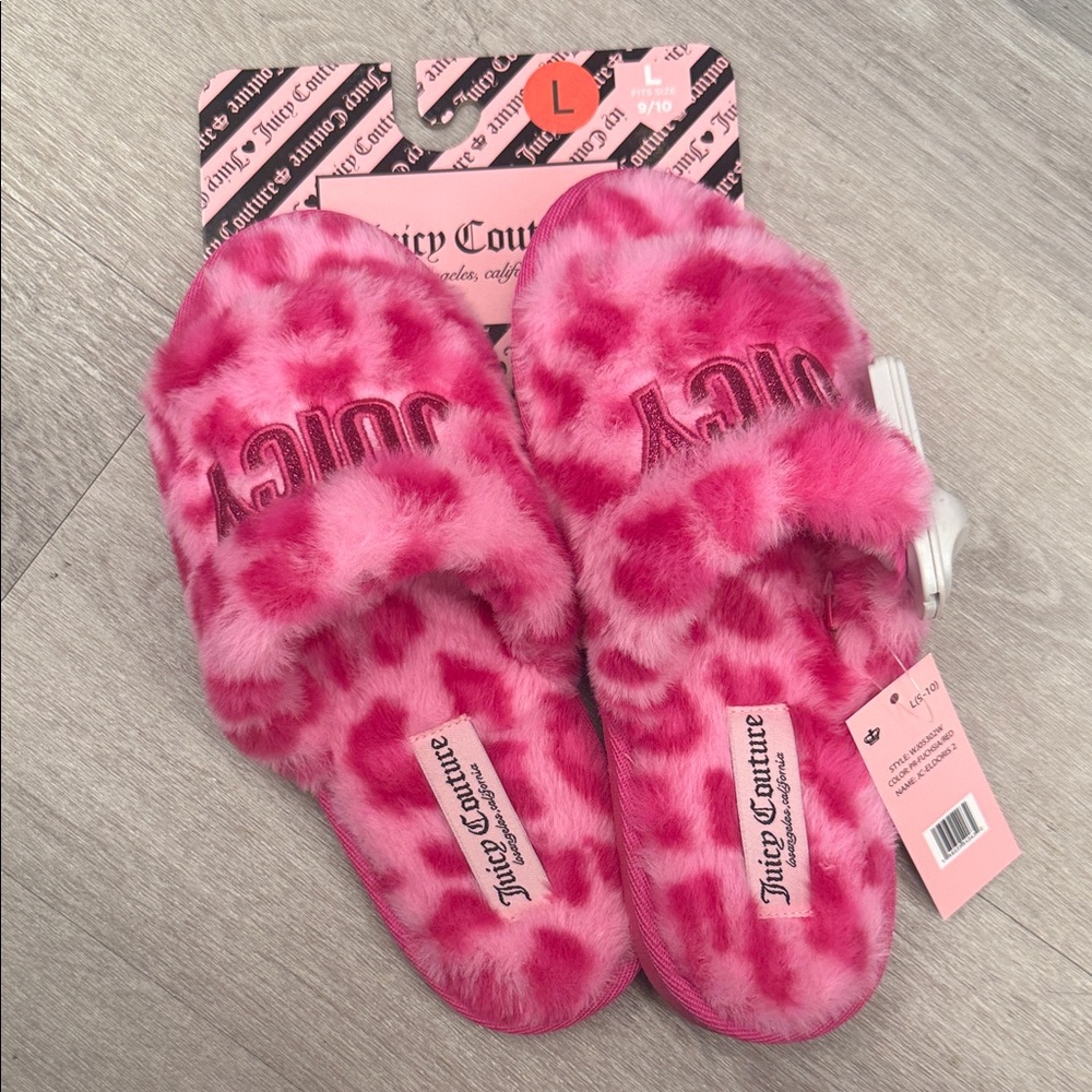 Juicy Couture Vibrant Pink Furry Slippers